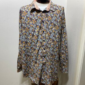 Thomas Dean Multicolored FloraL Flip Cuff Mens Long Sleeve Dress Shirt Size 3XLT
